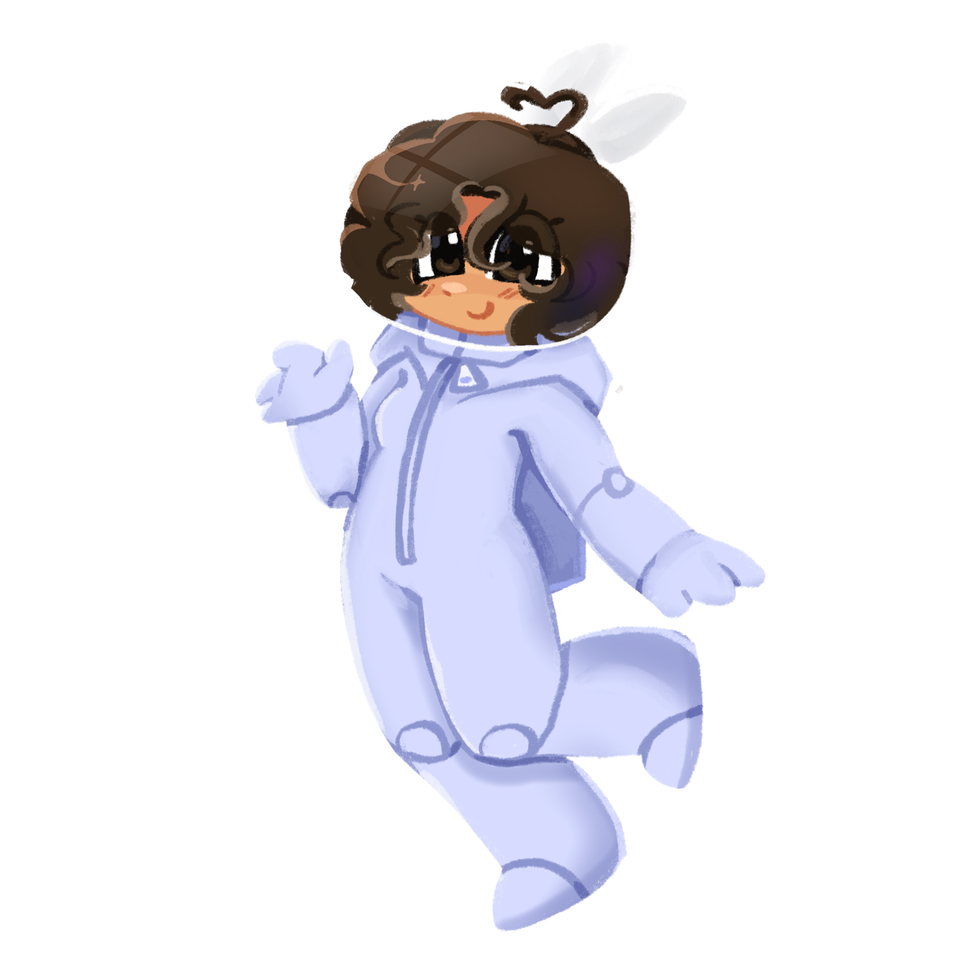 Chibi illustration of Jasmine as an astronaut with bunny ears on her helmet, floating
